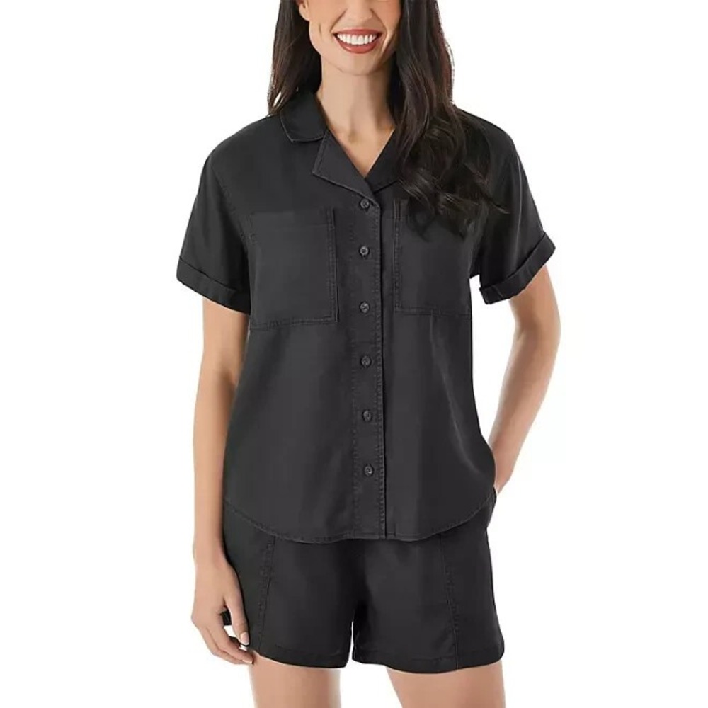 Member's Mark Women's Tencel Lyocell Camp Shirt Black Size L Short Sleeve NWT